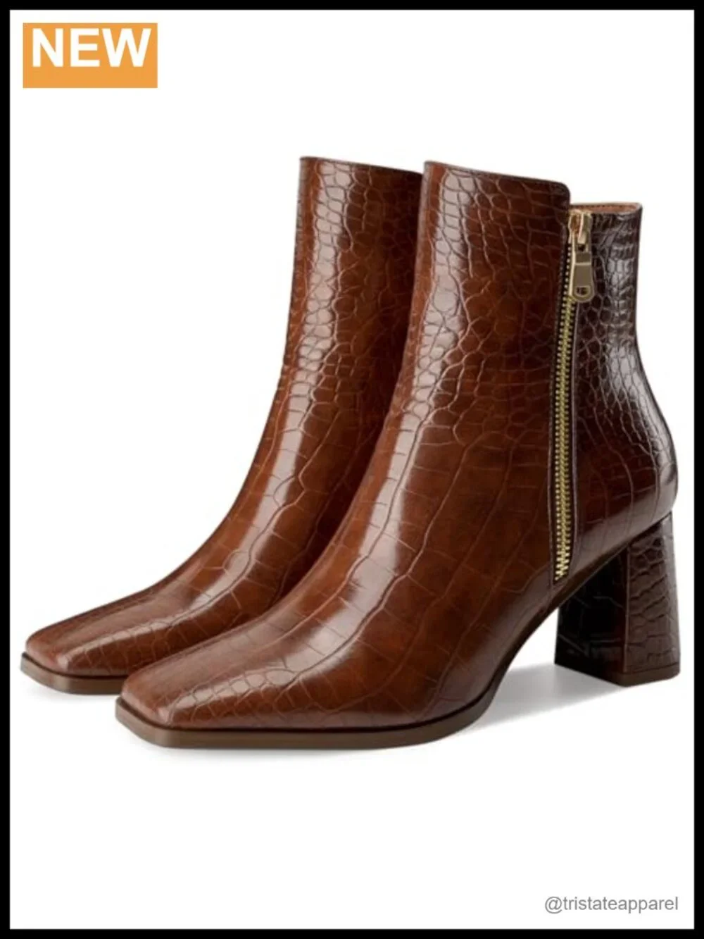 Faux Leather Square Toe Ankle Boots with Chunky Heel, Side Zipper